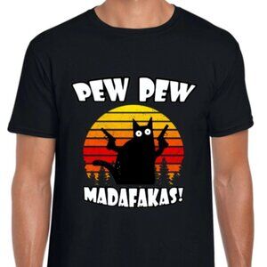 Funny ''Pew Pew Madafakas'' Black Cat Graphic T-shirt
